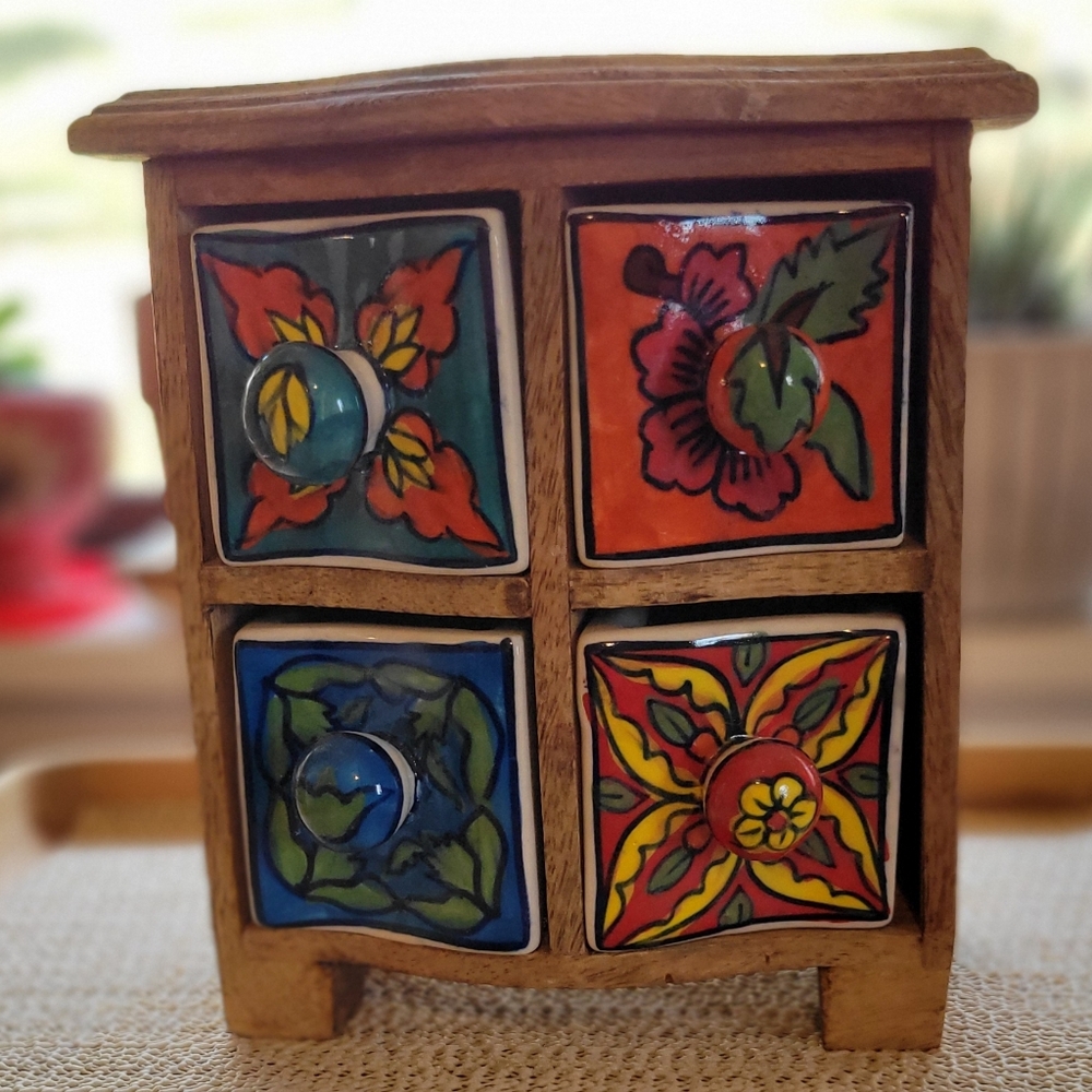 Vintage Wood & Ceramic Apothecary Cabinet Unique Style
